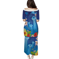 Fiji Jellyfish Family Matching Puletasi and Hawaiian Shirt Tapa Patterns and Hibiscus Sea Vibe LT03 - Polynesian Pride