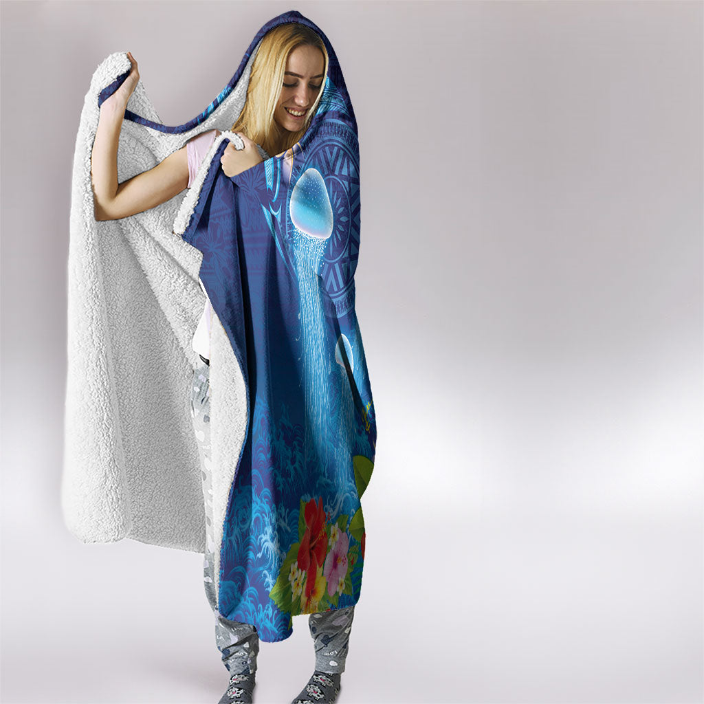 Fiji Jellyfish Hooded Blanket Tapa Patterns and Hibiscus Sea Vibe LT03 - Polynesian Pride