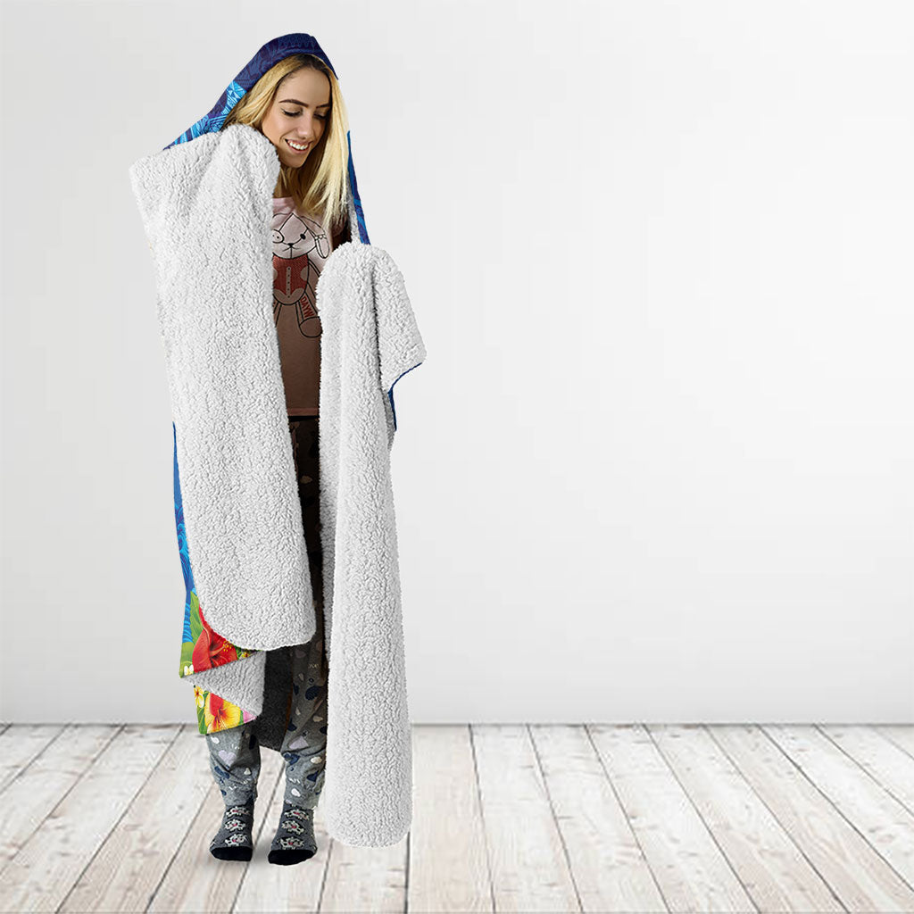 Fiji Jellyfish Hooded Blanket Tapa Patterns and Hibiscus Sea Vibe LT03 - Polynesian Pride