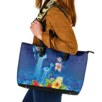 Fiji Jellyfish Leather Tote Bag Tapa Patterns and Hibiscus Sea Vibe