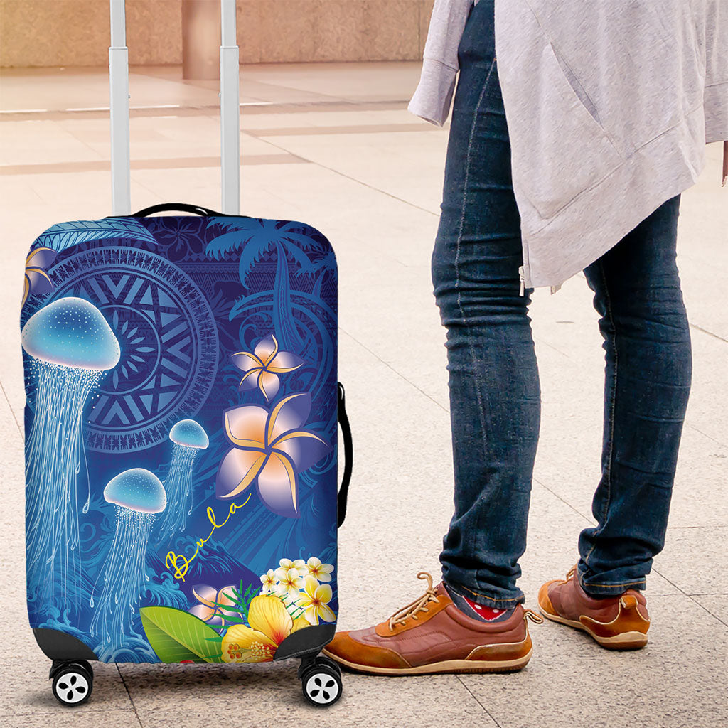 Fiji Jellyfish Luggage Cover Tapa Patterns and Hibiscus Sea Vibe