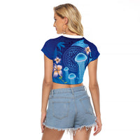 Fiji Jellyfish Raglan Cropped T Shirt Tapa Patterns and Hibiscus Sea Vibe