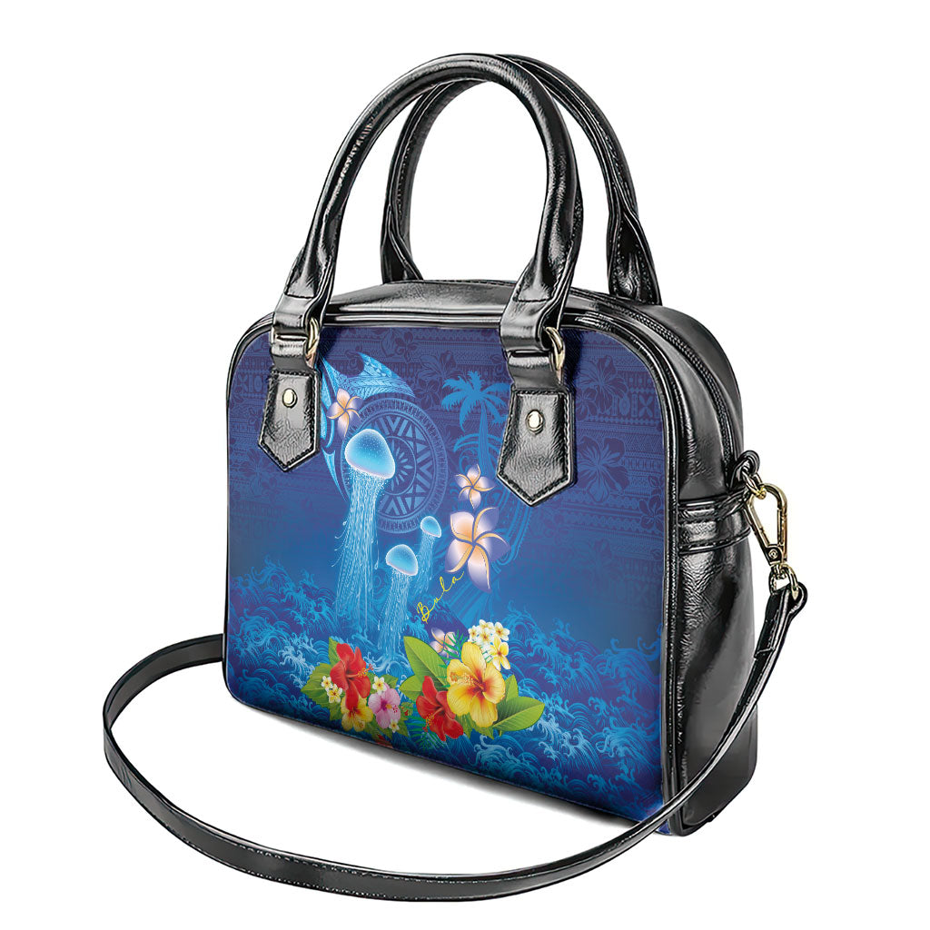 Fiji Jellyfish Shoulder Handbag Tapa Patterns and Hibiscus Sea Vibe