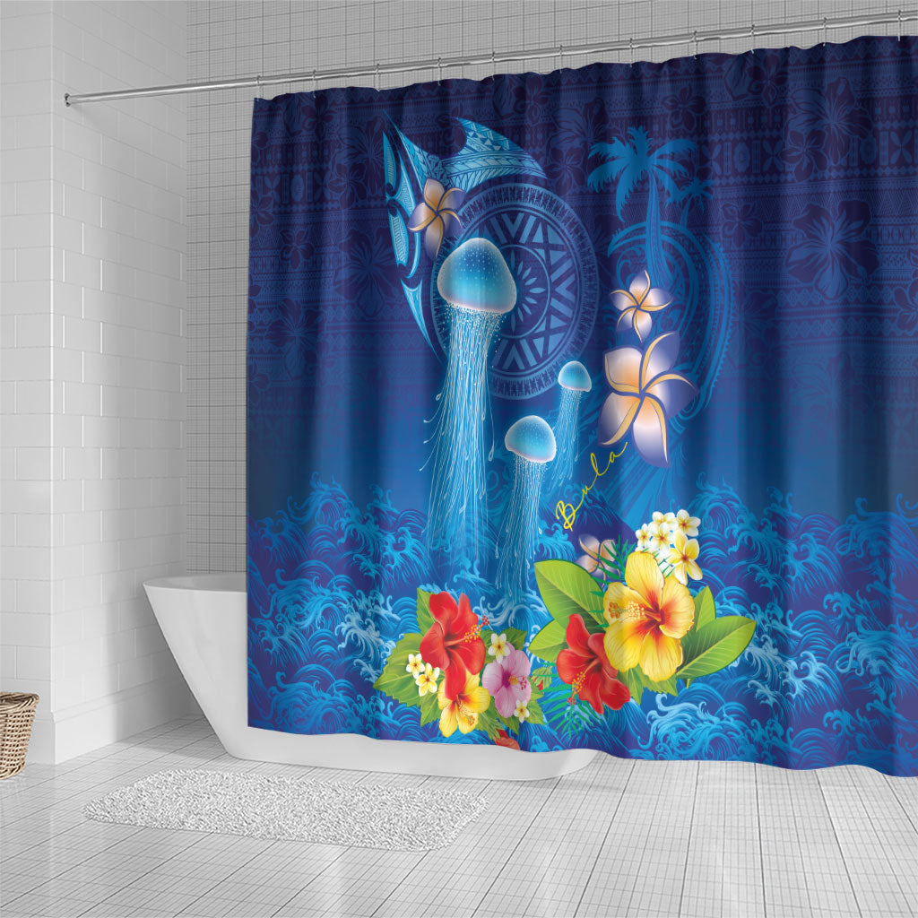 Fiji Jellyfish Shower Curtain Tapa Patterns and Hibiscus Sea Vibe