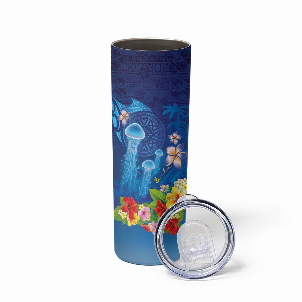Fiji Jellyfish Skinny Tumbler Tapa Patterns and Hibiscus Sea Vibe