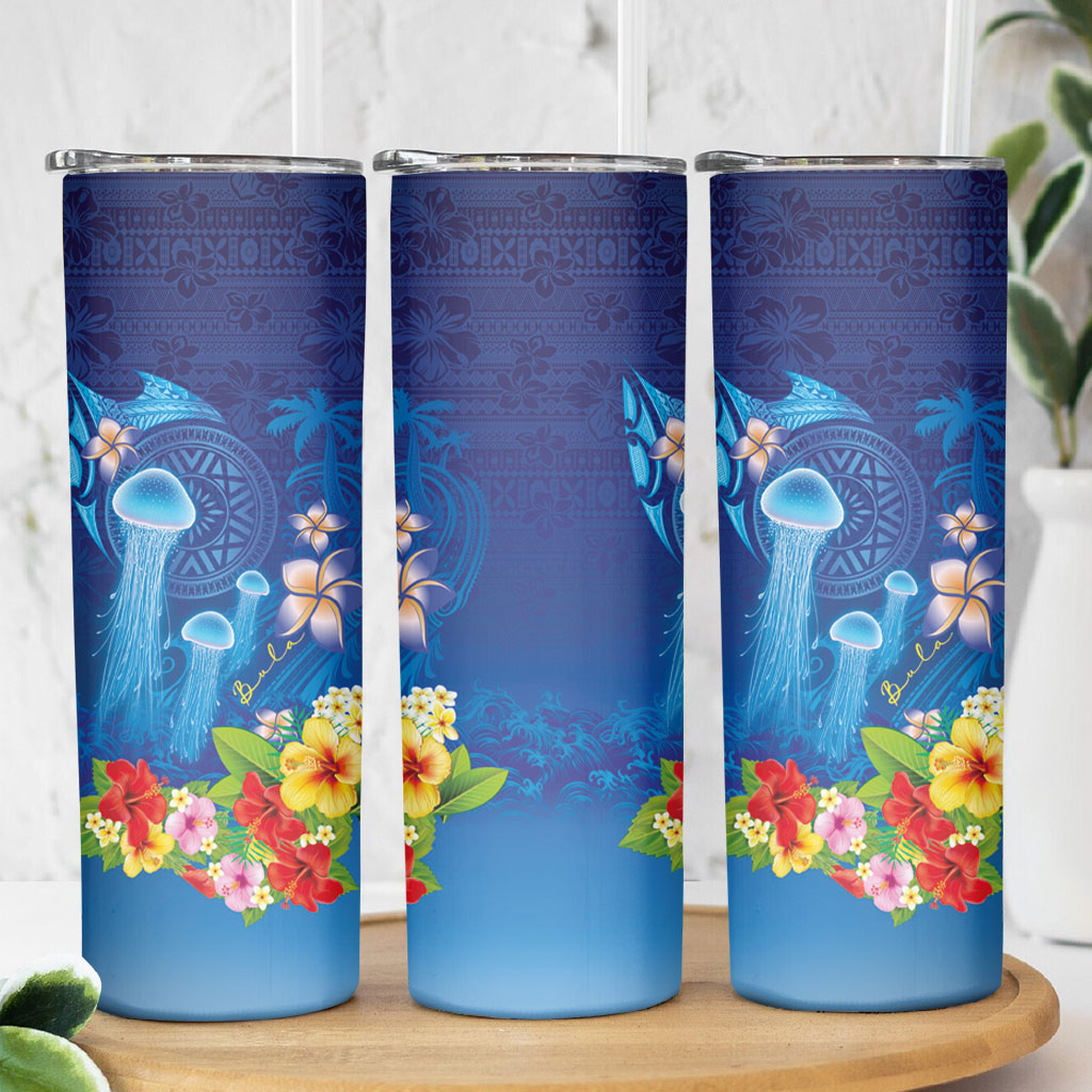 Fiji Jellyfish Skinny Tumbler Tapa Patterns and Hibiscus Sea Vibe