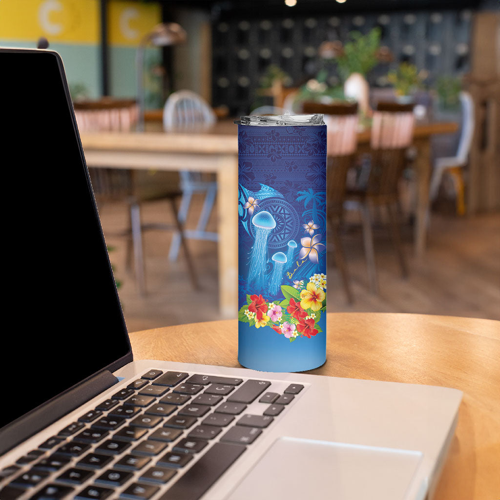 Fiji Jellyfish Skinny Tumbler Tapa Patterns and Hibiscus Sea Vibe