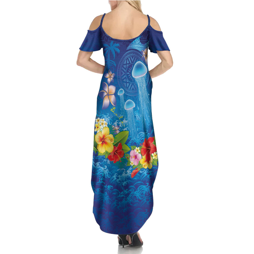 Fiji Jellyfish Summer Maxi Dress Tapa Patterns and Hibiscus Sea Vibe