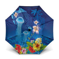 Fiji Jellyfish Umbrella Tapa Patterns and Hibiscus Sea Vibe LT03 One Size Folded 11.42 inch Opened Diameter 37.4 inch Blue - Polynesian Pride