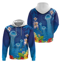 Fiji Jellyfish Zip Hoodie Tapa Patterns and Hibiscus Sea Vibe