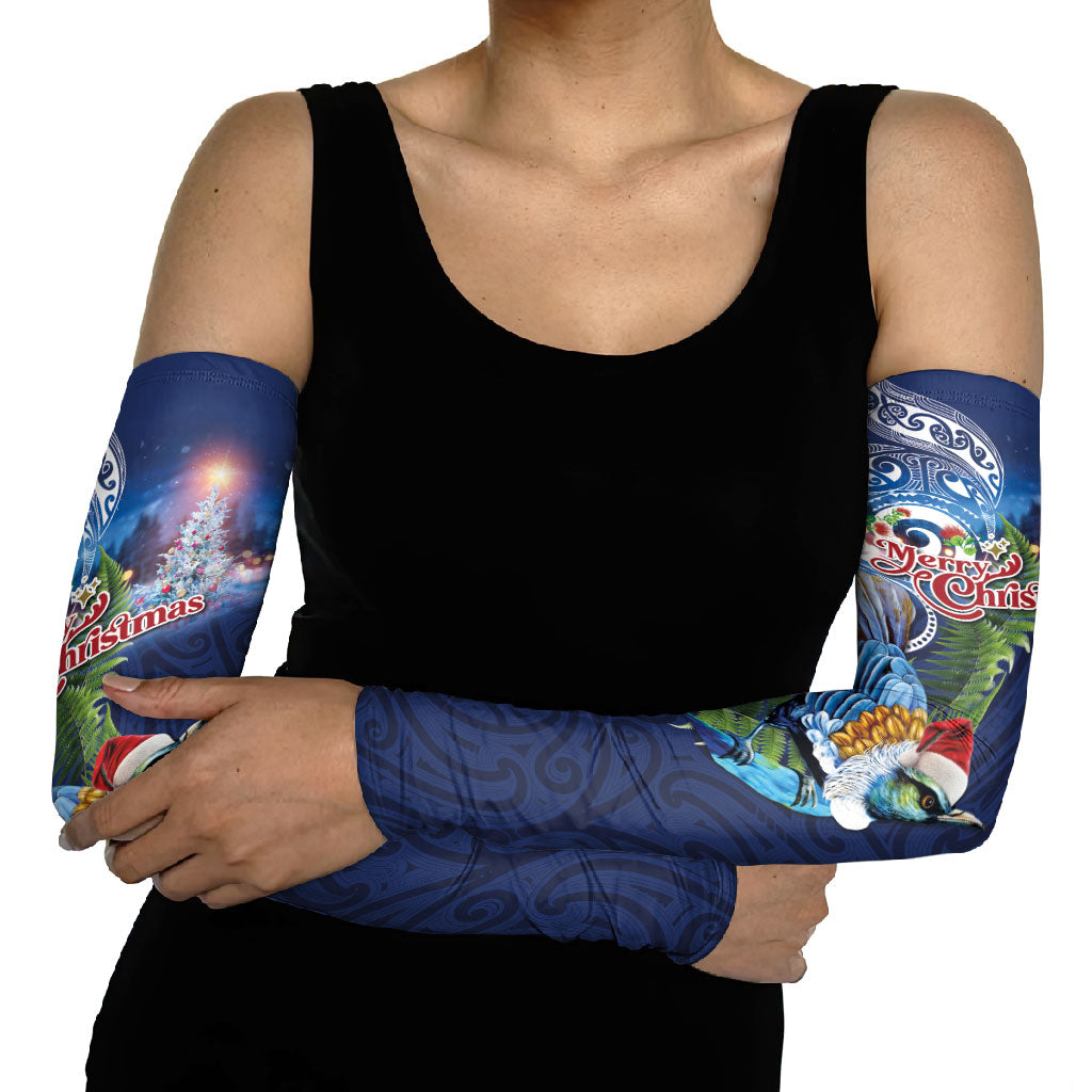 New Zealand Merry Christmas Arm Sleeves Maori Tribal Pattern with Xmas Tui Bird LT03 - Polynesian Pride