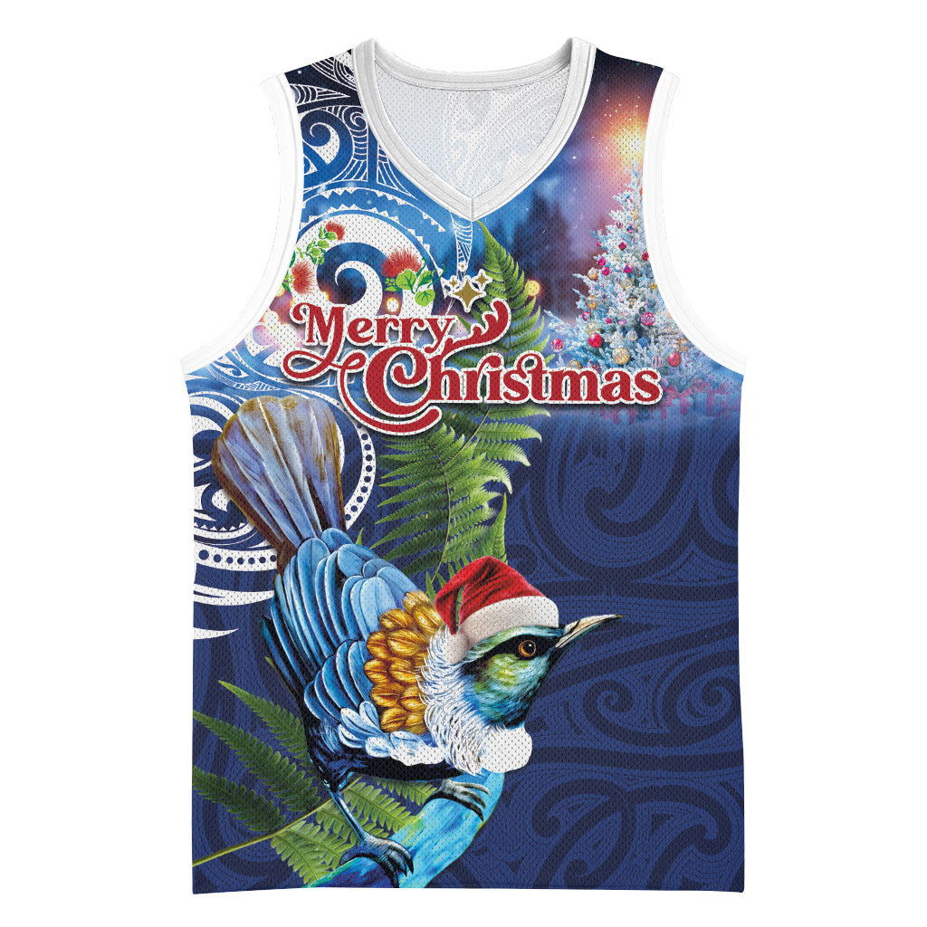 New Zealand Merry Christmas Basketball Jersey Maori Tribal Pattern with Xmas Tui Bird LT03 Unisex Multicolor - Polynesian Pride