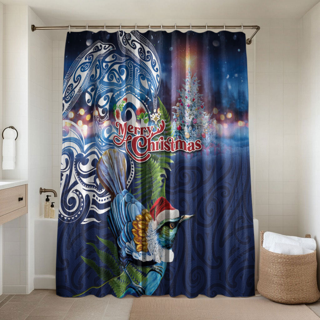 New Zealand Merry Christmas Bathroom Set Maori Tribal Pattern with Xmas Tui Bird