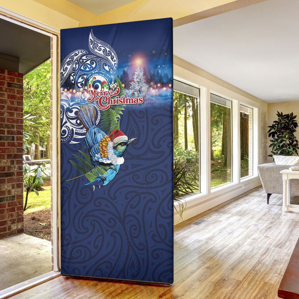 New Zealand Merry Christmas Door Cover Maori Tribal Pattern with Xmas Tui Bird LT03 - Polynesian Pride