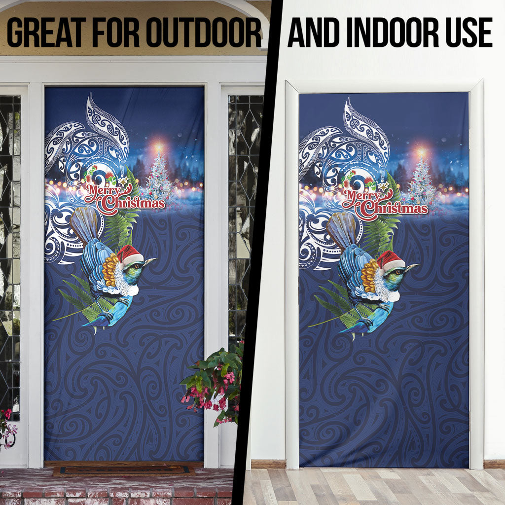 New Zealand Merry Christmas Door Cover Maori Tribal Pattern with Xmas Tui Bird LT03 - Polynesian Pride