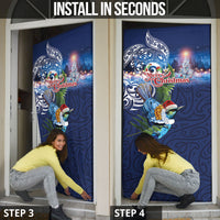 New Zealand Merry Christmas Door Cover Maori Tribal Pattern with Xmas Tui Bird LT03 - Polynesian Pride