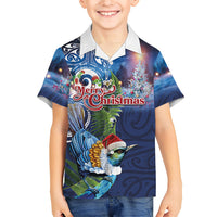 New Zealand Merry Christmas Family Matching Long Sleeve Bodycon Dress and Hawaiian Shirt Maori Tribal Pattern with Xmas Tui Bird LT03 Son's Shirt Multicolor - Polynesian Pride