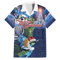 New Zealand Merry Christmas Family Matching Off Shoulder Maxi Dress and Hawaiian Shirt Maori Tribal Pattern with Xmas Tui Bird LT03 Dad's Shirt - Short Sleeve Multicolor - Polynesian Pride