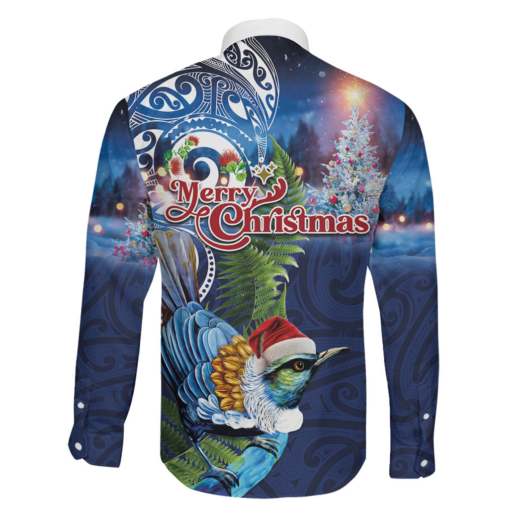 New Zealand Merry Christmas Family Matching Off Shoulder Maxi Dress and Hawaiian Shirt Maori Tribal Pattern with Xmas Tui Bird LT03 - Polynesian Pride