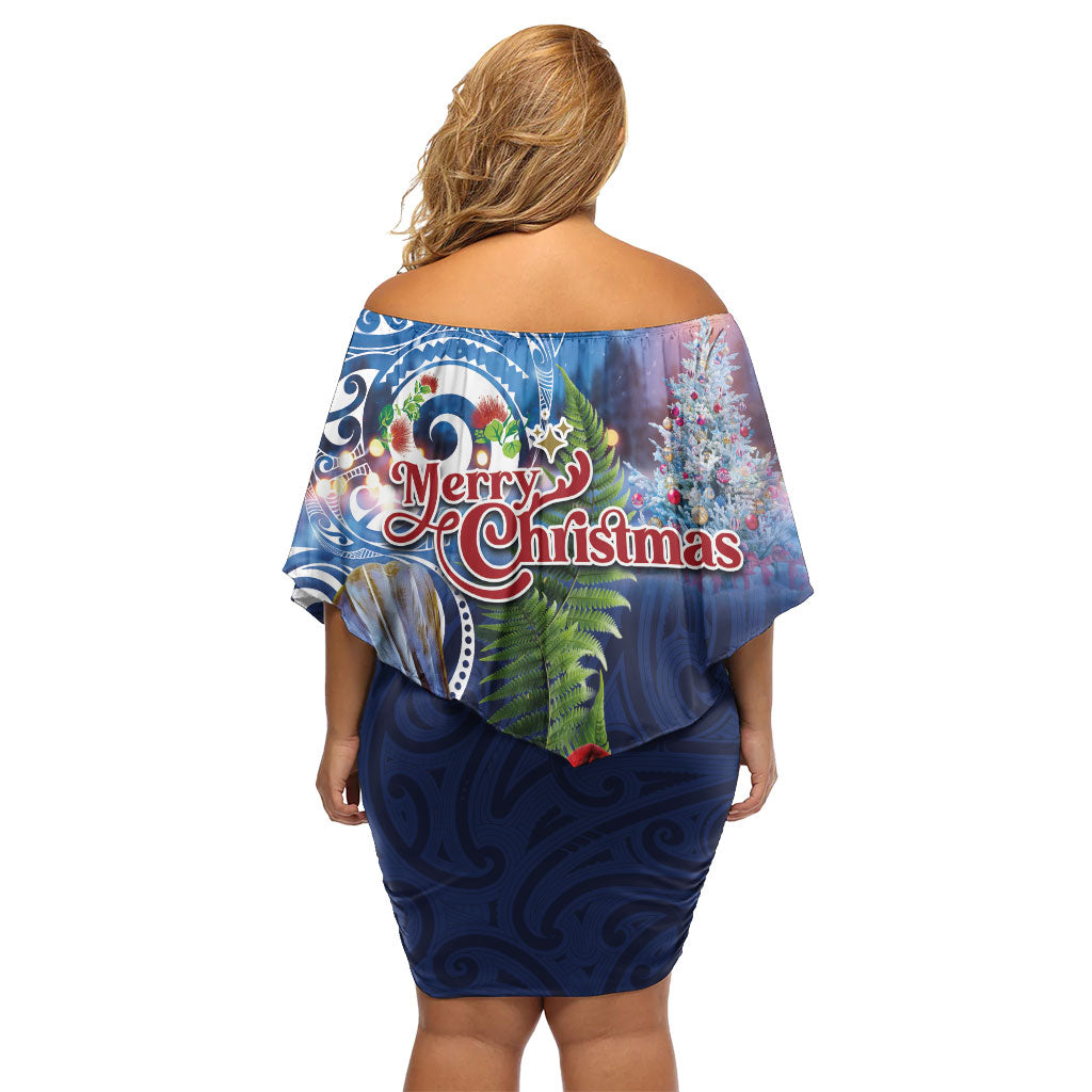 New Zealand Merry Christmas Family Matching Off Shoulder Short Dress and Hawaiian Shirt Maori Tribal Pattern with Xmas Tui Bird LT03 - Polynesian Pride