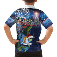 New Zealand Merry Christmas Family Matching Short Sleeve Bodycon Dress and Hawaiian Shirt Maori Tribal Pattern with Xmas Tui Bird LT03 - Polynesian Pride