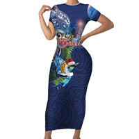 New Zealand Merry Christmas Family Matching Short Sleeve Bodycon Dress and Hawaiian Shirt Maori Tribal Pattern with Xmas Tui Bird LT03 Mom's Dress Multicolor - Polynesian Pride