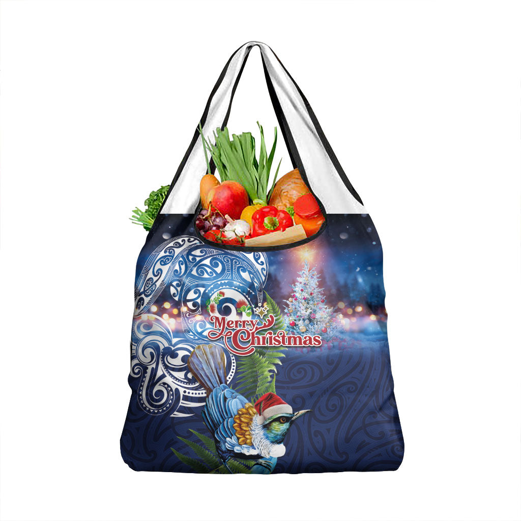 New Zealand Merry Christmas Grocery Bag Maori Tribal Pattern with Xmas Tui Bird LT03 1-pack One Size Multicolor - Polynesian Pride