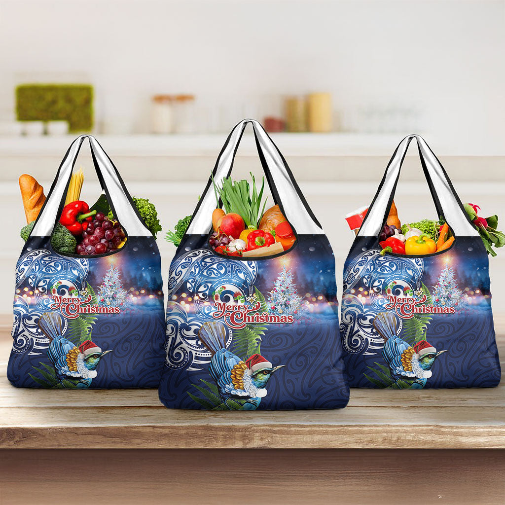 New Zealand Merry Christmas Grocery Bag Maori Tribal Pattern with Xmas Tui Bird LT03 3-pack One Size Multicolor - Polynesian Pride