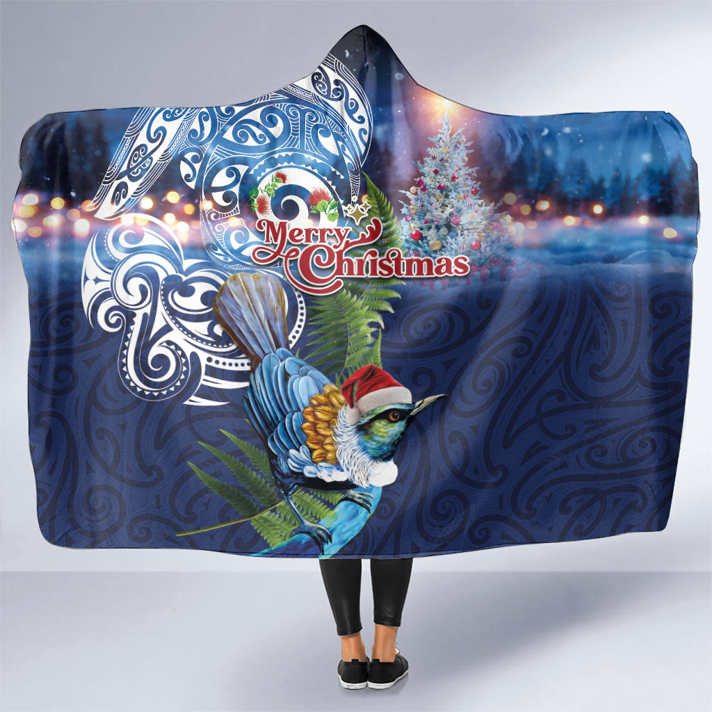 New Zealand Merry Christmas Hooded Blanket Maori Tribal Pattern with Xmas Tui Bird LT03 One Size Multicolor - Polynesian Pride