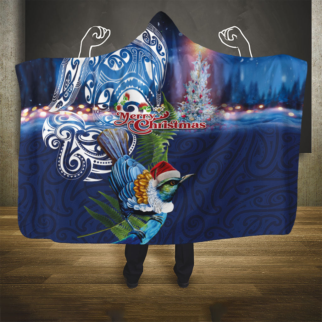 New Zealand Merry Christmas Hooded Blanket Maori Tribal Pattern with Xmas Tui Bird LT03 - Polynesian Pride