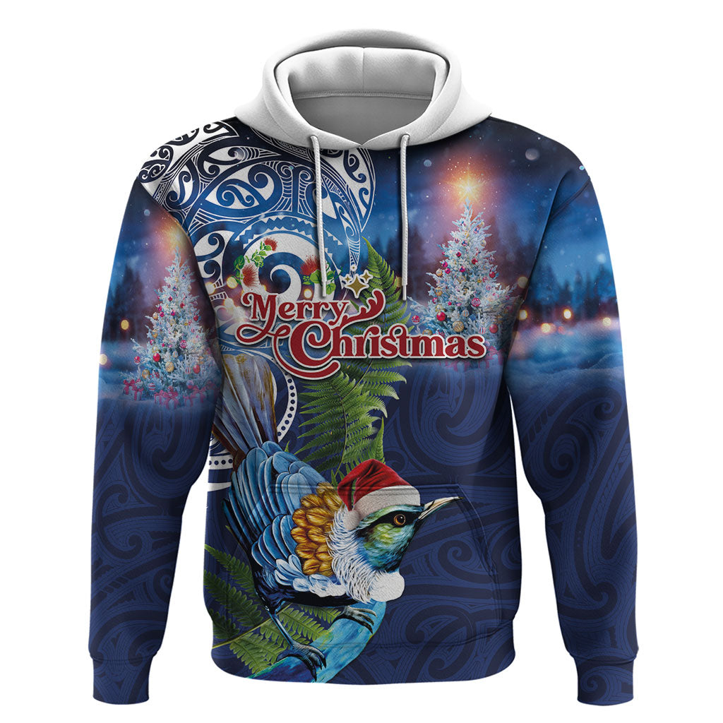 New Zealand Merry Christmas Hoodie Maori Tribal Pattern with Xmas Tui Bird LT03 Pullover Hoodie Multicolor - Polynesian Pride
