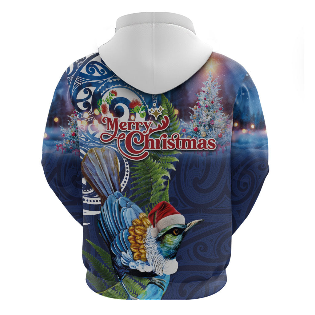 New Zealand Merry Christmas Hoodie Maori Tribal Pattern with Xmas Tui Bird LT03 - Polynesian Pride