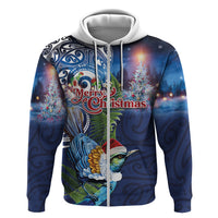 New Zealand Merry Christmas Hoodie Maori Tribal Pattern with Xmas Tui Bird LT03 Zip Hoodie Multicolor - Polynesian Pride