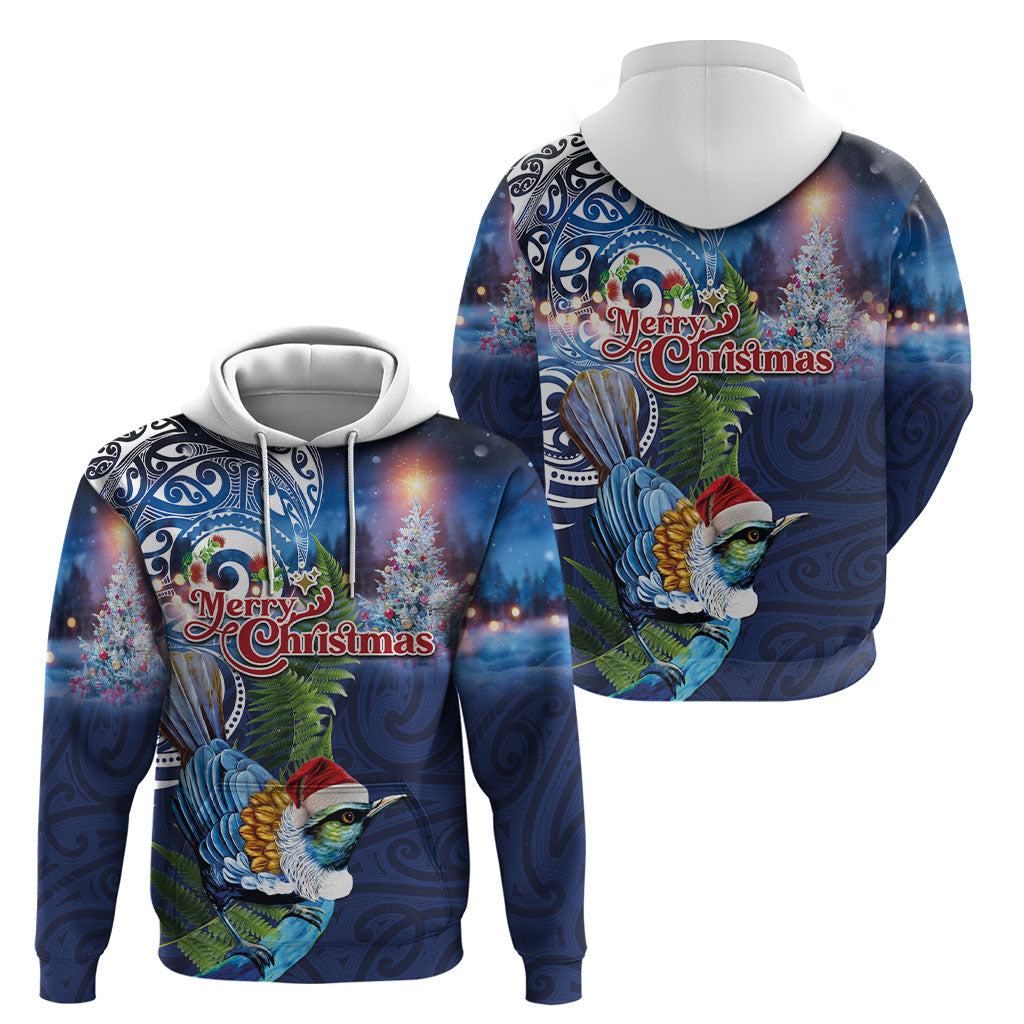 New Zealand Merry Christmas Hoodie Maori Tribal Pattern with Xmas Tui Bird LT03 - Polynesian Pride