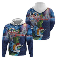 New Zealand Merry Christmas Hoodie Maori Tribal Pattern with Xmas Tui Bird LT03 - Polynesian Pride