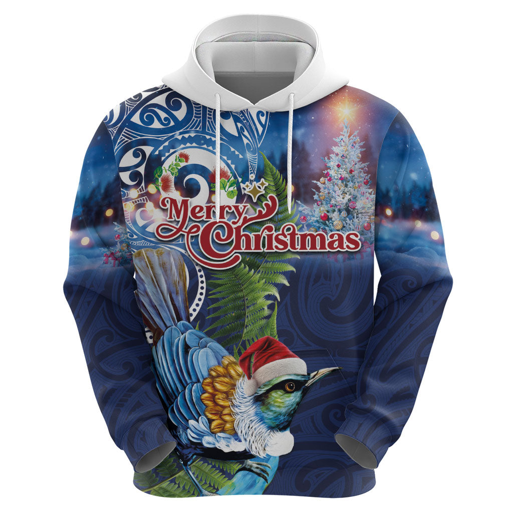 New Zealand Merry Christmas Hoodie Maori Tribal Pattern with Xmas Tui Bird LT03 - Polynesian Pride