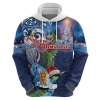 New Zealand Merry Christmas Hoodie Maori Tribal Pattern with Xmas Tui Bird LT03 - Polynesian Pride