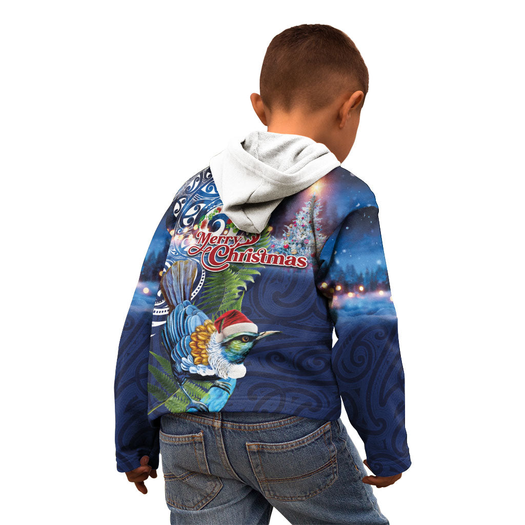 New Zealand Merry Christmas Kid Hoodie Maori Tribal Pattern with Xmas Tui Bird LT03 - Polynesian Pride