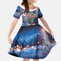 New Zealand Merry Christmas Kid Short Sleeve Dress Maori Tribal Pattern with Xmas Tui Bird LT03 KID Multicolor - Polynesian Pride
