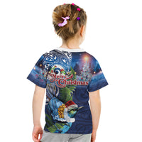 New Zealand Merry Christmas Kid T Shirt Maori Tribal Pattern with Xmas Tui Bird LT03 - Polynesian Pride