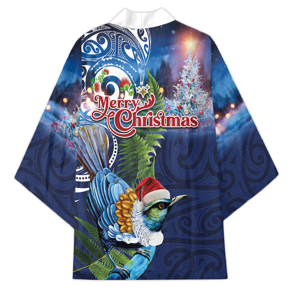 New Zealand Merry Christmas Kimono Maori Tribal Pattern with Xmas Tui Bird