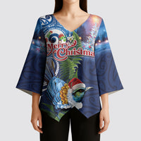 New Zealand Merry Christmas Kimono Sleeve Blouse Maori Tribal Pattern with Xmas Tui Bird LT03 - Polynesian Pride