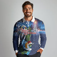 New Zealand Merry Christmas Long Sleeve Polo Shirt Maori Tribal Pattern with Xmas Tui Bird LT03 - Polynesian Pride
