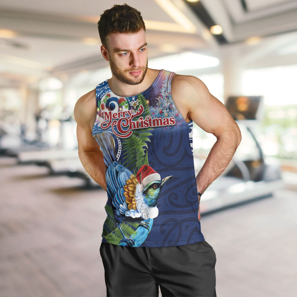 New Zealand Merry Christmas Men Tank Top Maori Tribal Pattern with Xmas Tui Bird LT03 Multicolor - Polynesian Pride