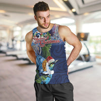 New Zealand Merry Christmas Men Tank Top Maori Tribal Pattern with Xmas Tui Bird LT03 Multicolor - Polynesian Pride