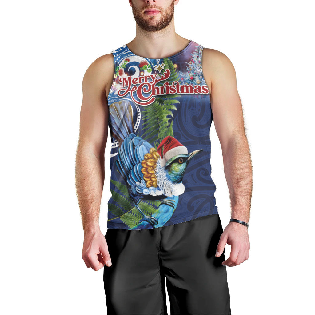 New Zealand Merry Christmas Men Tank Top Maori Tribal Pattern with Xmas Tui Bird LT03 - Polynesian Pride
