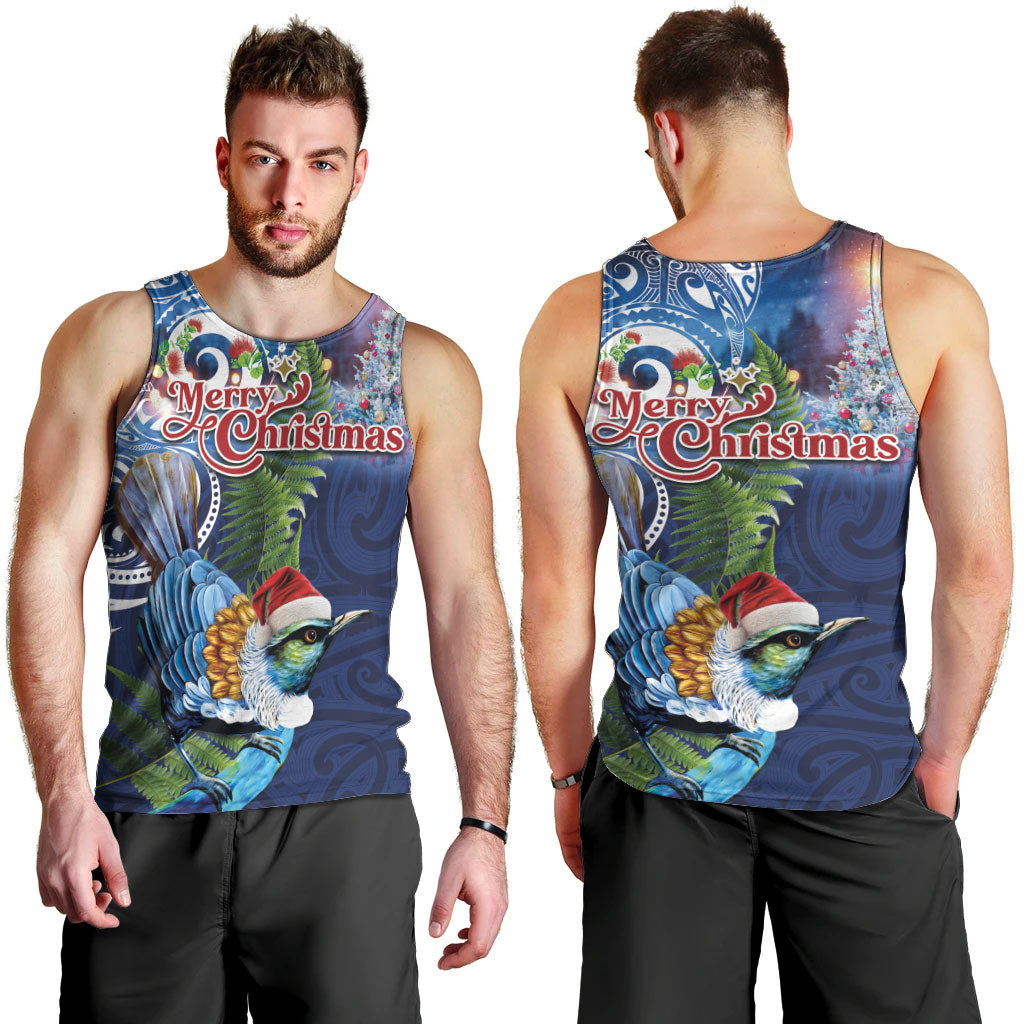 New Zealand Merry Christmas Men Tank Top Maori Tribal Pattern with Xmas Tui Bird LT03 - Polynesian Pride