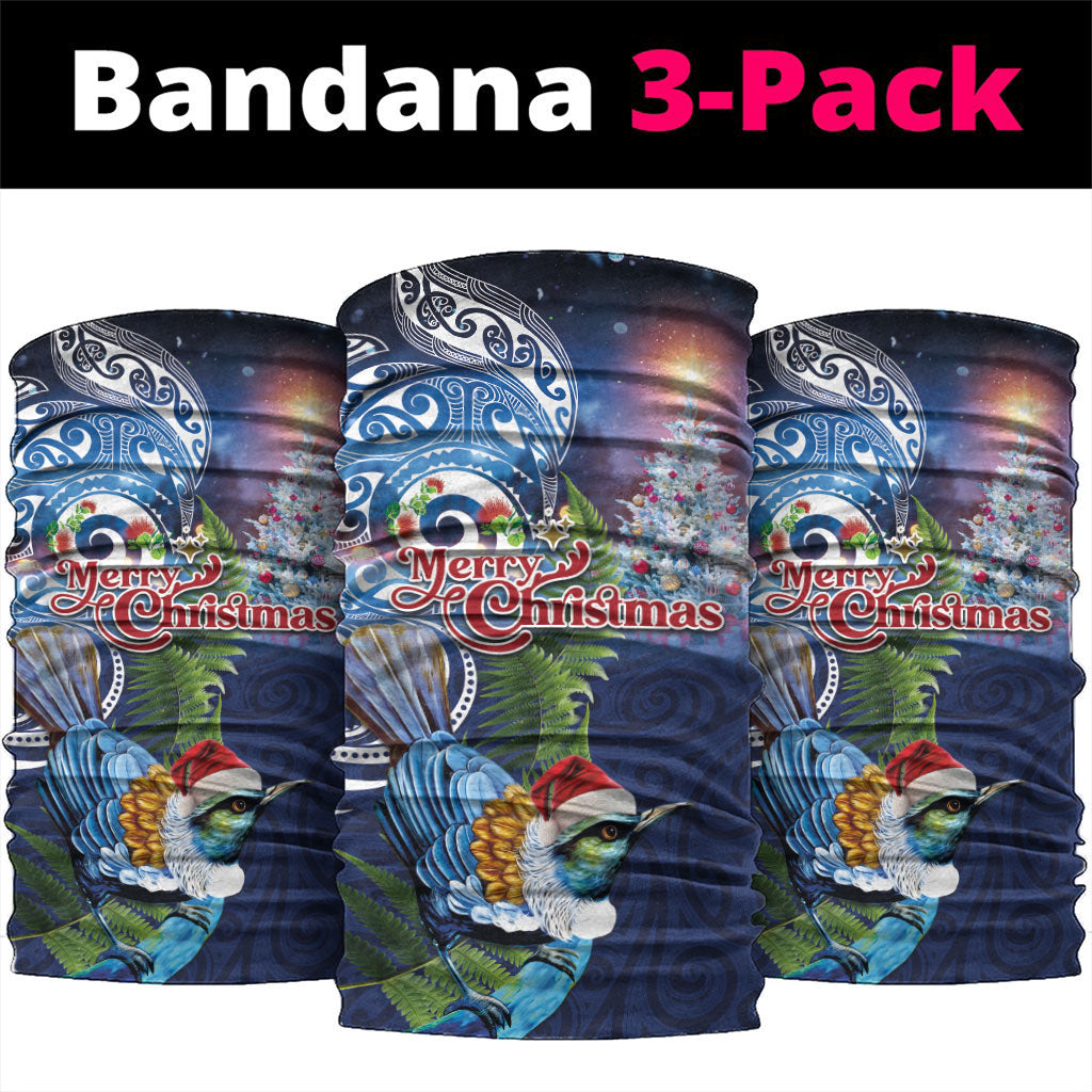 New Zealand Merry Christmas Neck Gaiter Maori Tribal Pattern with Xmas Tui Bird