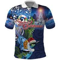 New Zealand Merry Christmas Polo Shirt Maori Tribal Pattern with Xmas Tui Bird LT03 Multicolor - Polynesian Pride