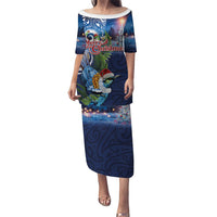 New Zealand Merry Christmas Puletasi Maori Tribal Pattern with Xmas Tui Bird LT03 Long Dress Multicolor - Polynesian Pride